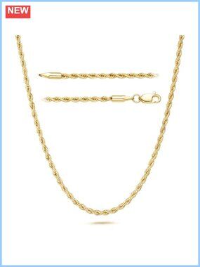 14K Gold Plated Rope Chain Necklace 16 Inch Lobster Clasp